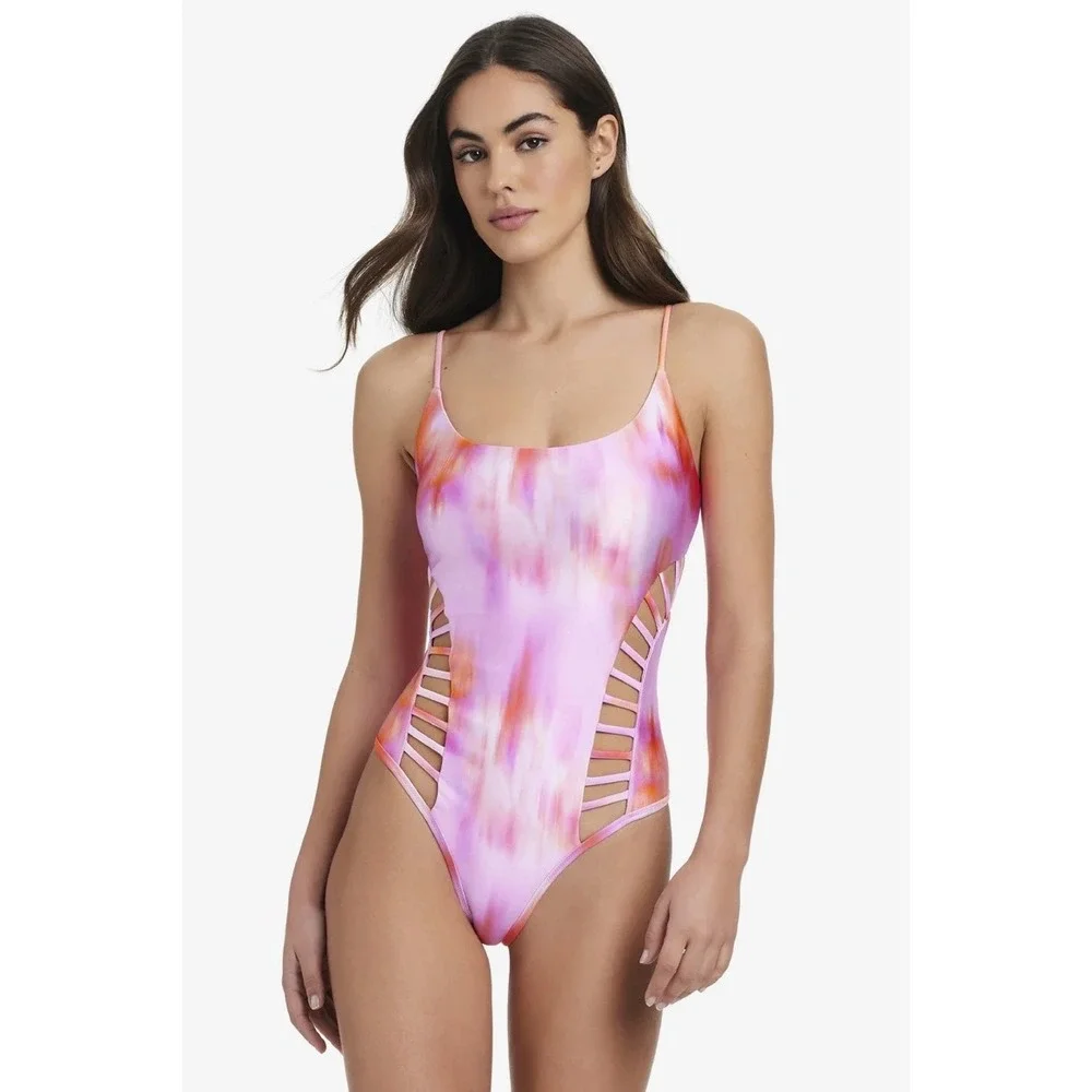 Red Carter Womens Pink Tye Dye Cut Out Swimsuit One Piece Cutout Sides Sz S $136